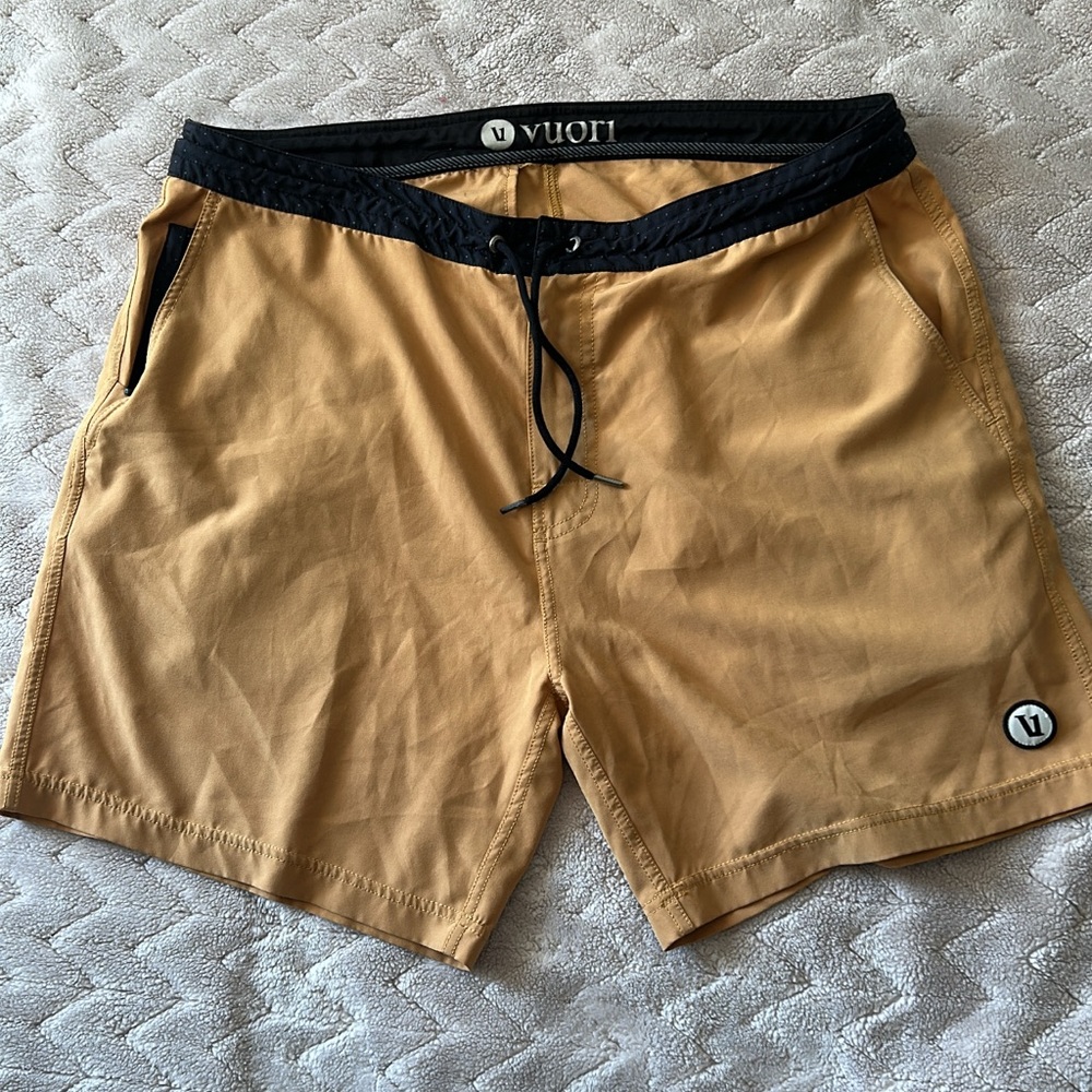 Vuori Mustard and Black Performance Shorts